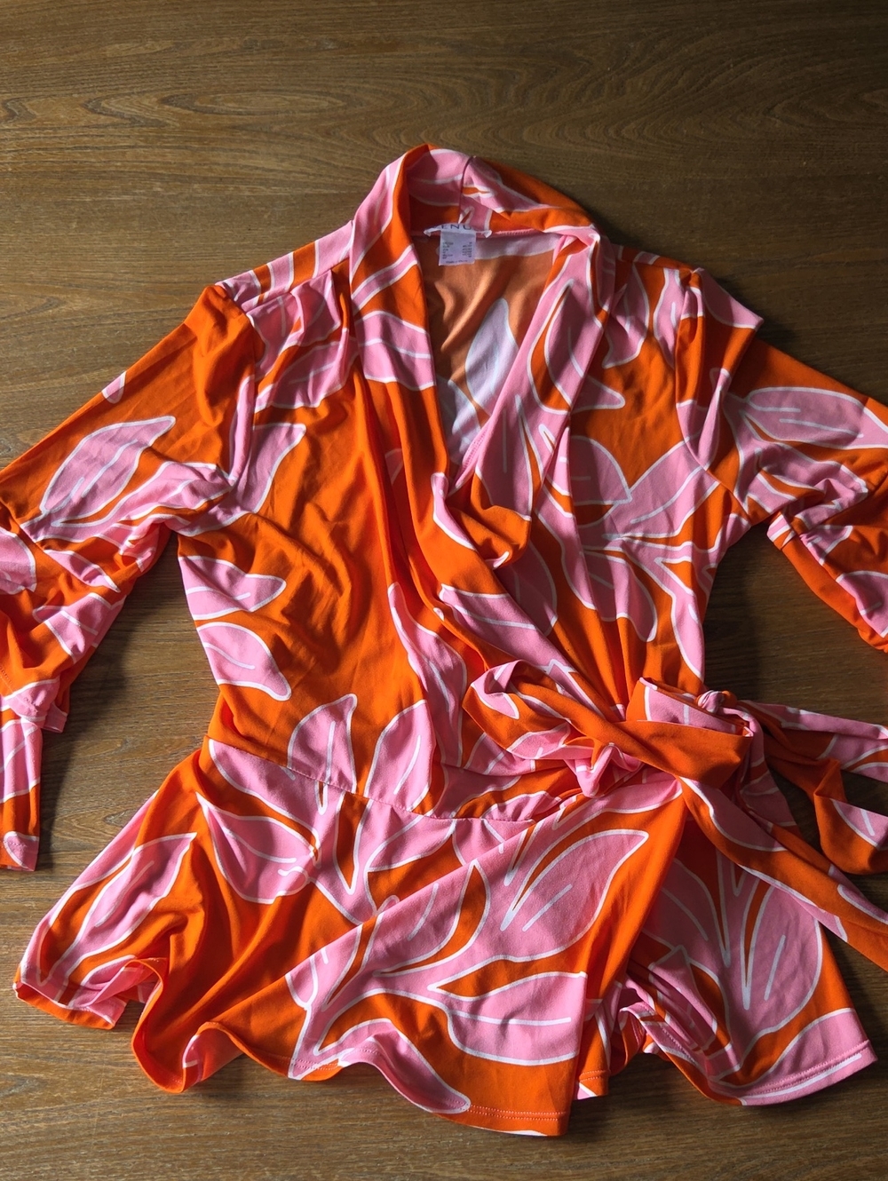 VENUS Orange and Pink Floral Wrap Shirt - Vibrant Tie-Waist Lounge Cover